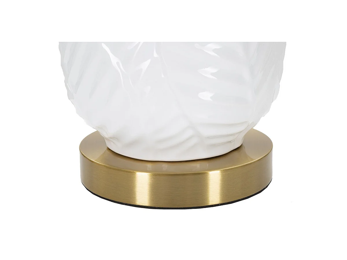 Lampe de table Ceramic en céramique blanche et métal doré avec abat-jour en tissu