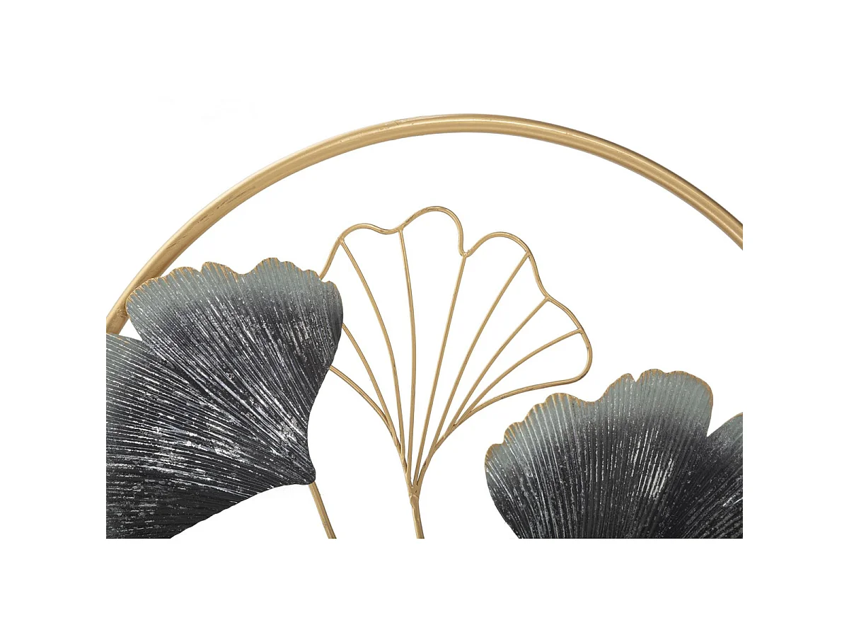 Panneau décoratif mural Flower Simple rond avec feuilles de ginkgo grises et or Ø 45 cm