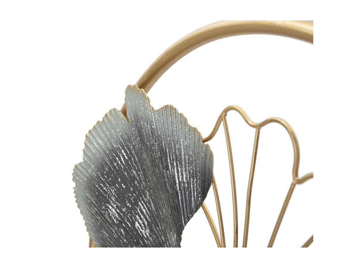 Panneau décoratif mural Flower Simple rond avec feuilles de ginkgo grises et or Ø 45 cm