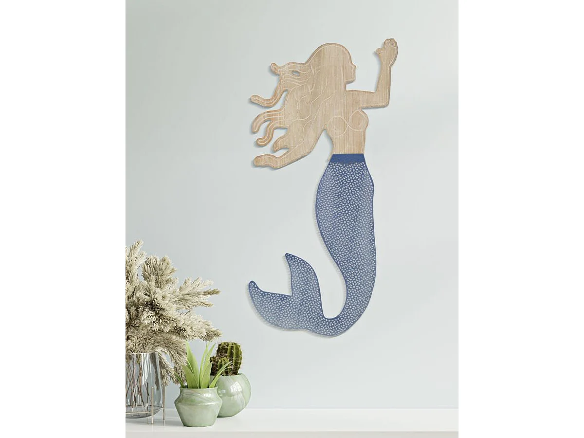 Panneau mural Sirena en fer et bois avec sirène stylisée