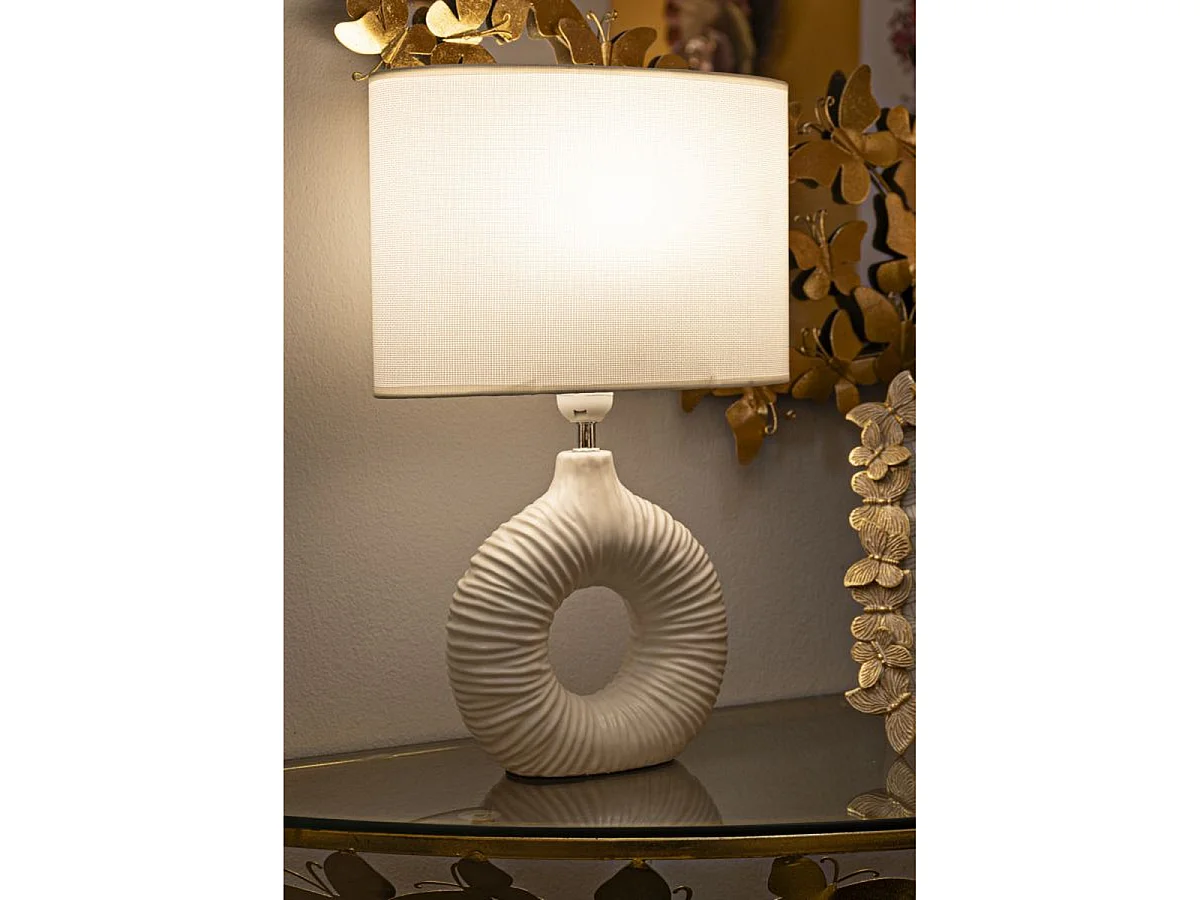 Lampe de table Seta Bianca en céramique avec abat-jour en tissu — 28,5×15×43 cm