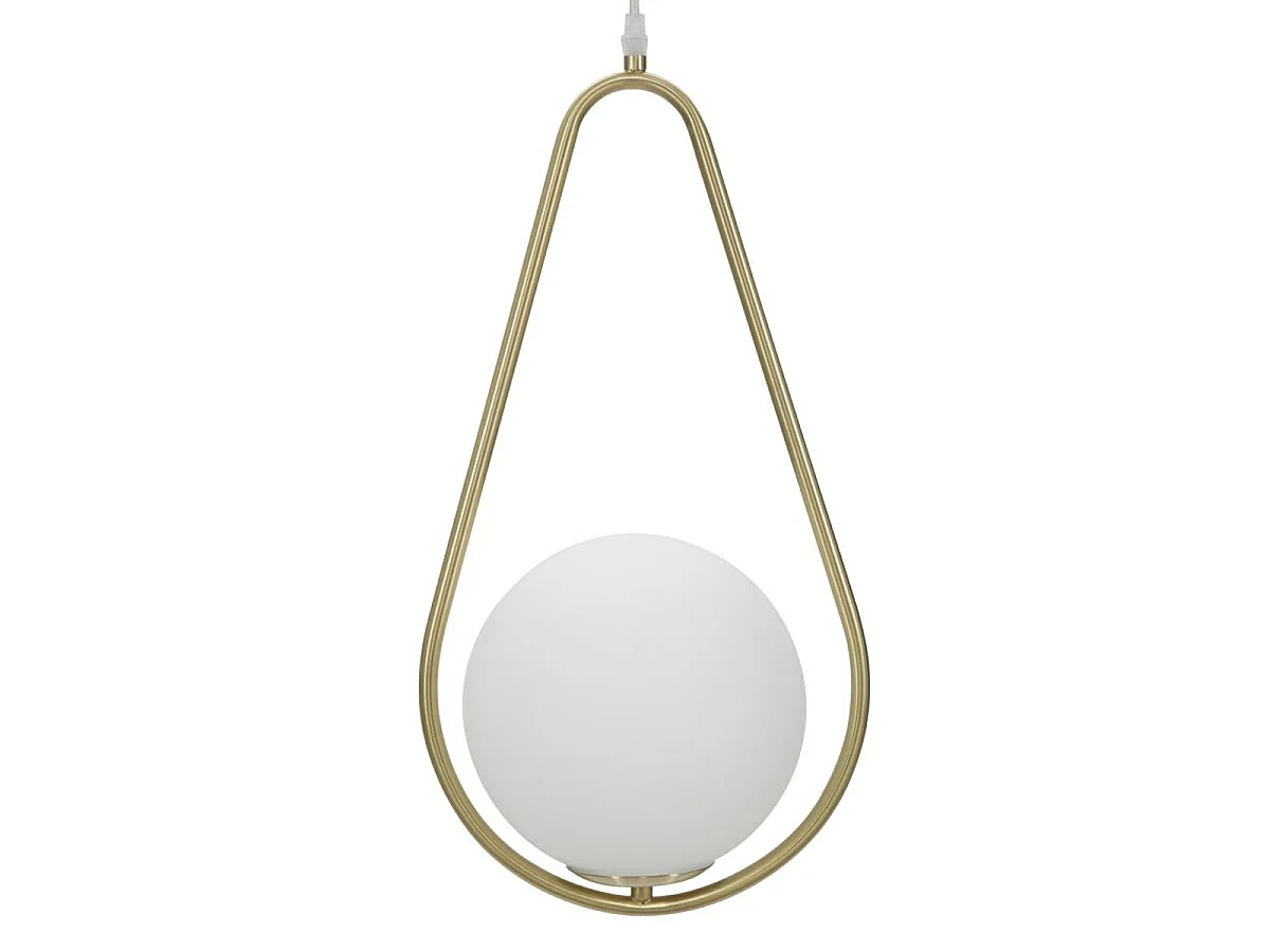 Glamy Drop Hanglamp van goudkleurig ijzer met witte glazen bol