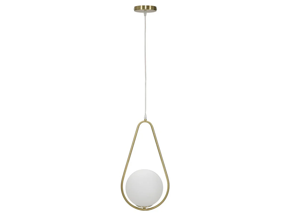 Glamy Drop Hanglamp van goudkleurig ijzer met witte glazen bol