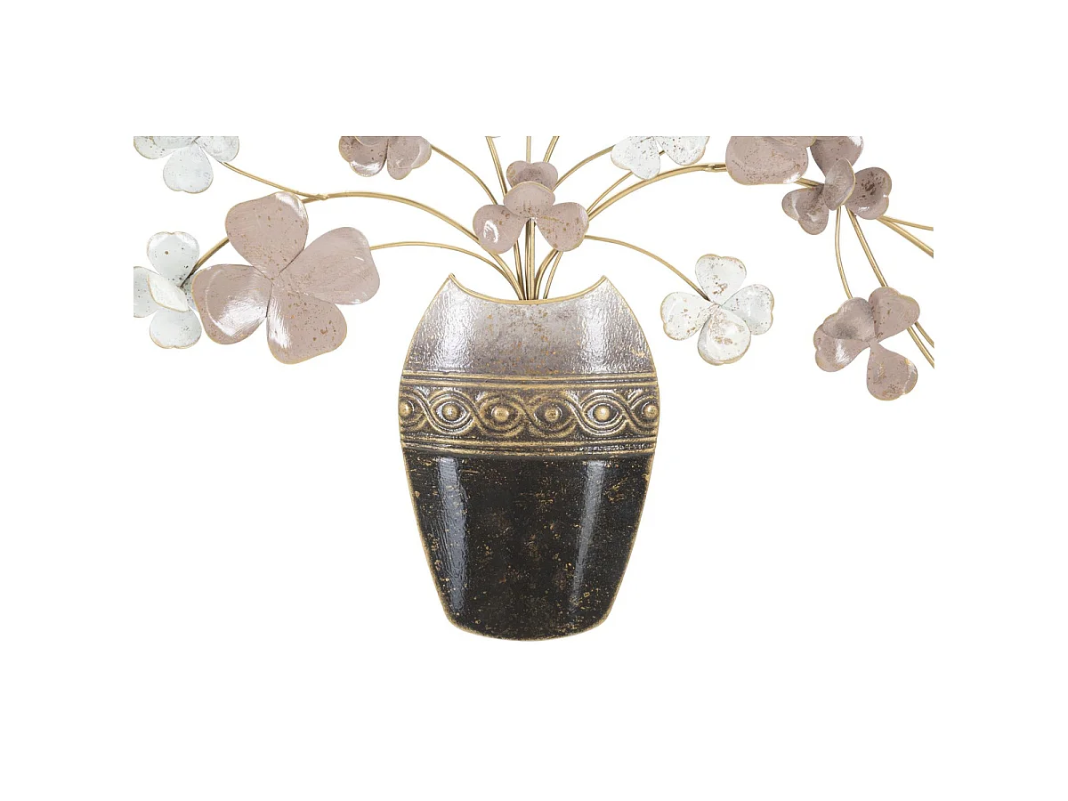Dekoracyjny panel ścienny Vase New z wazą i kwiatami z różowego i białego żelaza 87x46 cm