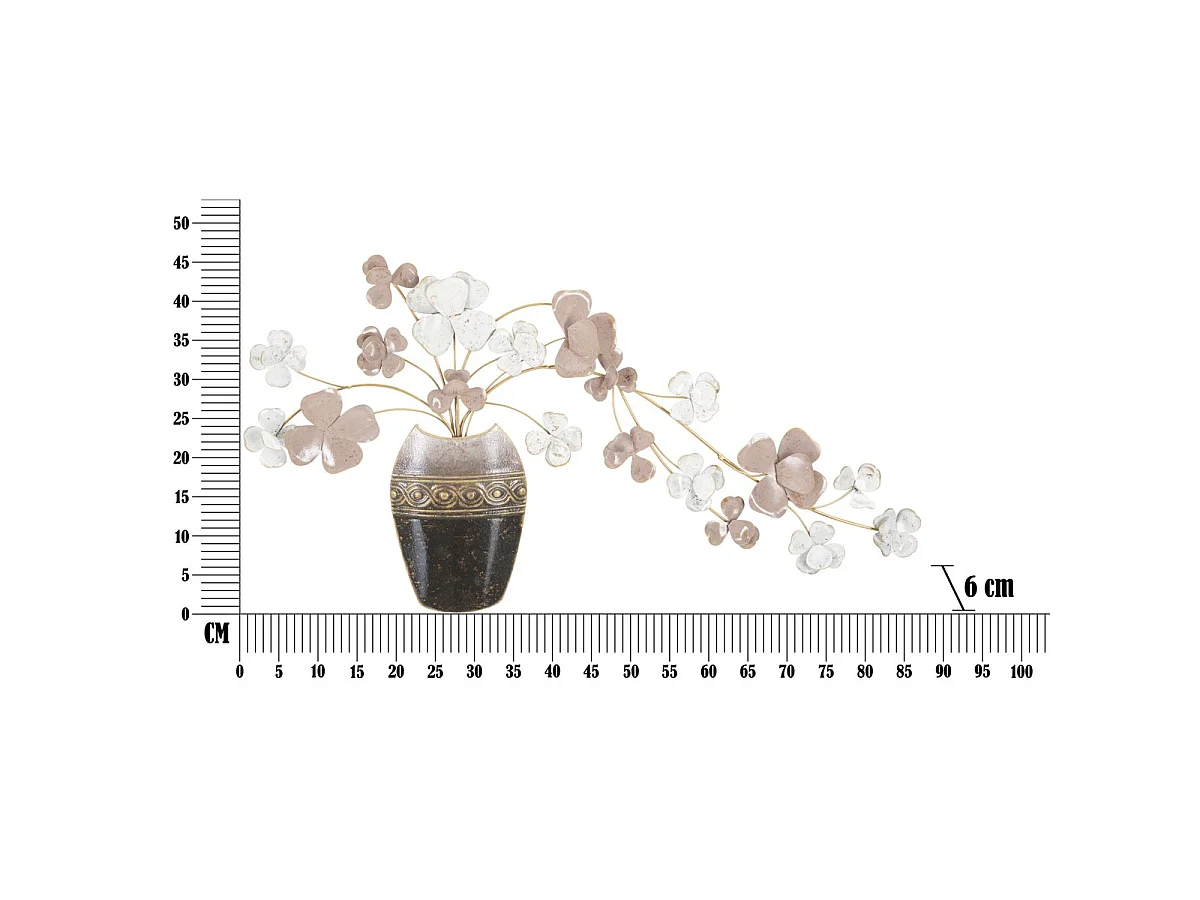 Dekoracyjny panel ścienny Vase New z wazą i kwiatami z różowego i białego żelaza 87x46 cm