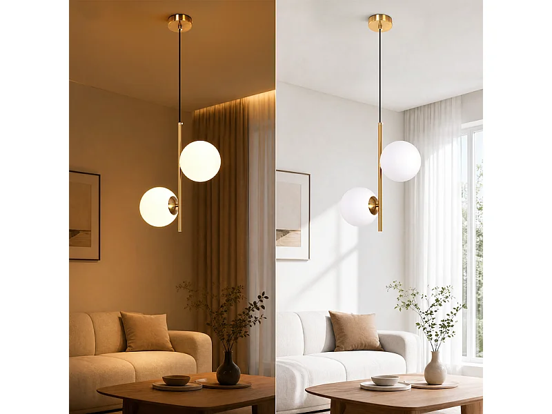 NETTLIFE Pendelleuchte Gold 2-flammig Opalkugel G9 150cm für Esszimmer/Küche.