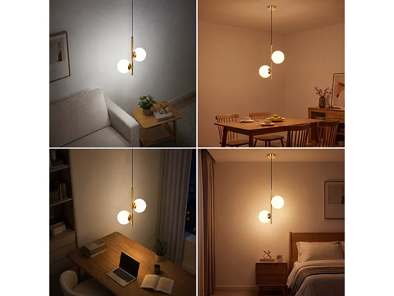 NETTLIFE Pendelleuchte Gold 2-flammig Opalkugel G9 150cm für Esszimmer/Küche.