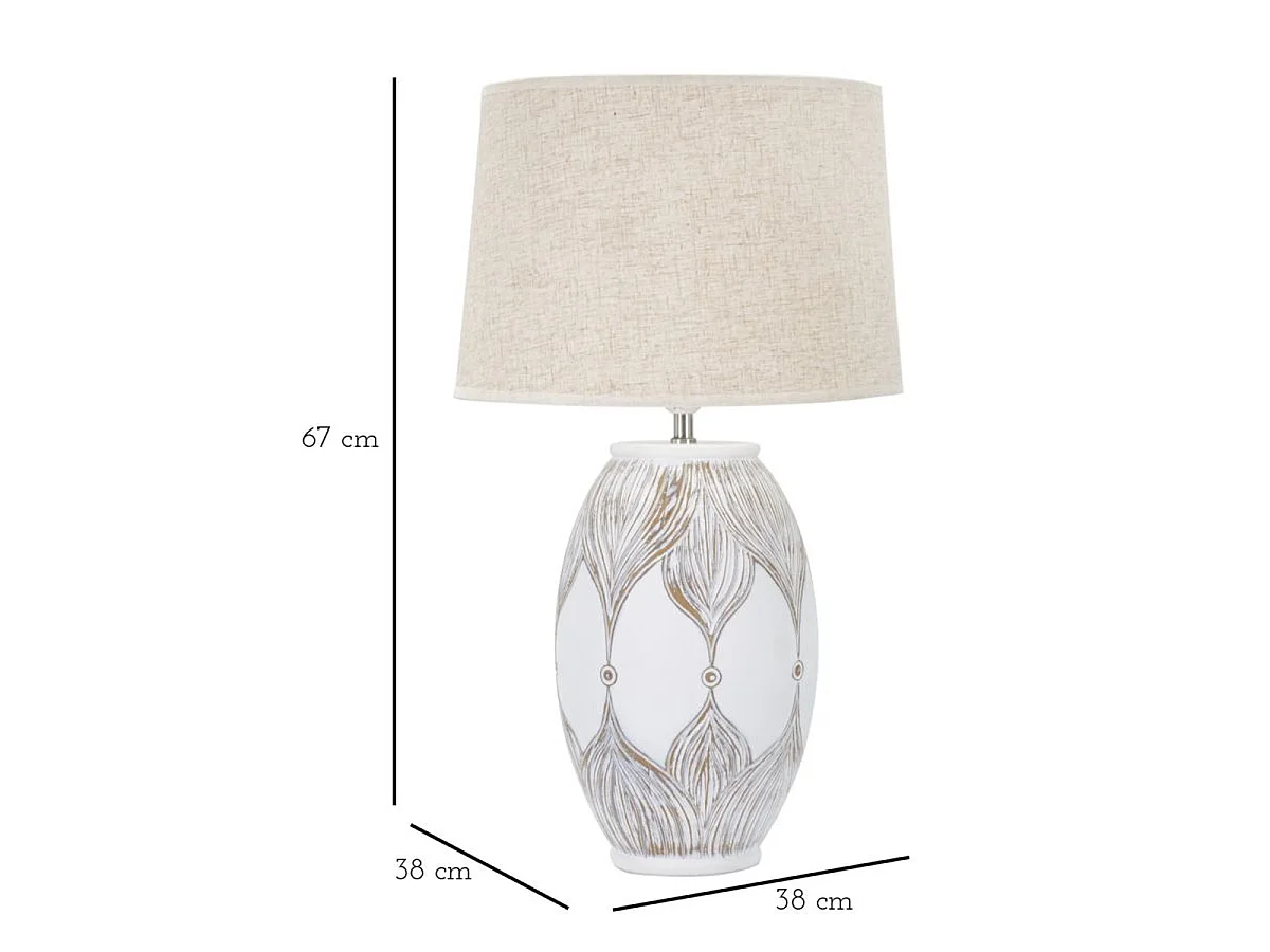Lampe de table Athènes en résine ovale avec motif plumes style Boho Chic