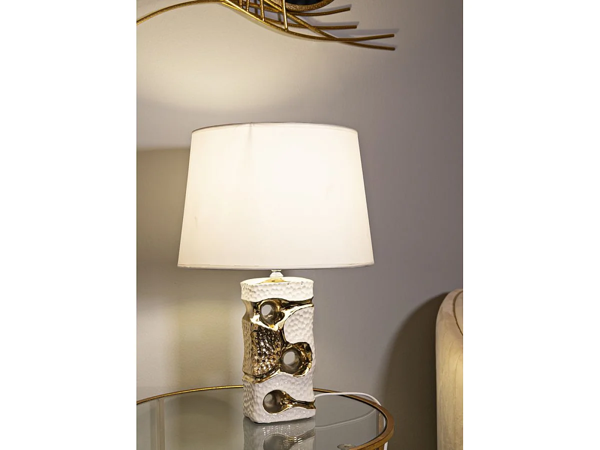 Lampe de table Florida blanche et or en céramique Ø30×43,5 cm