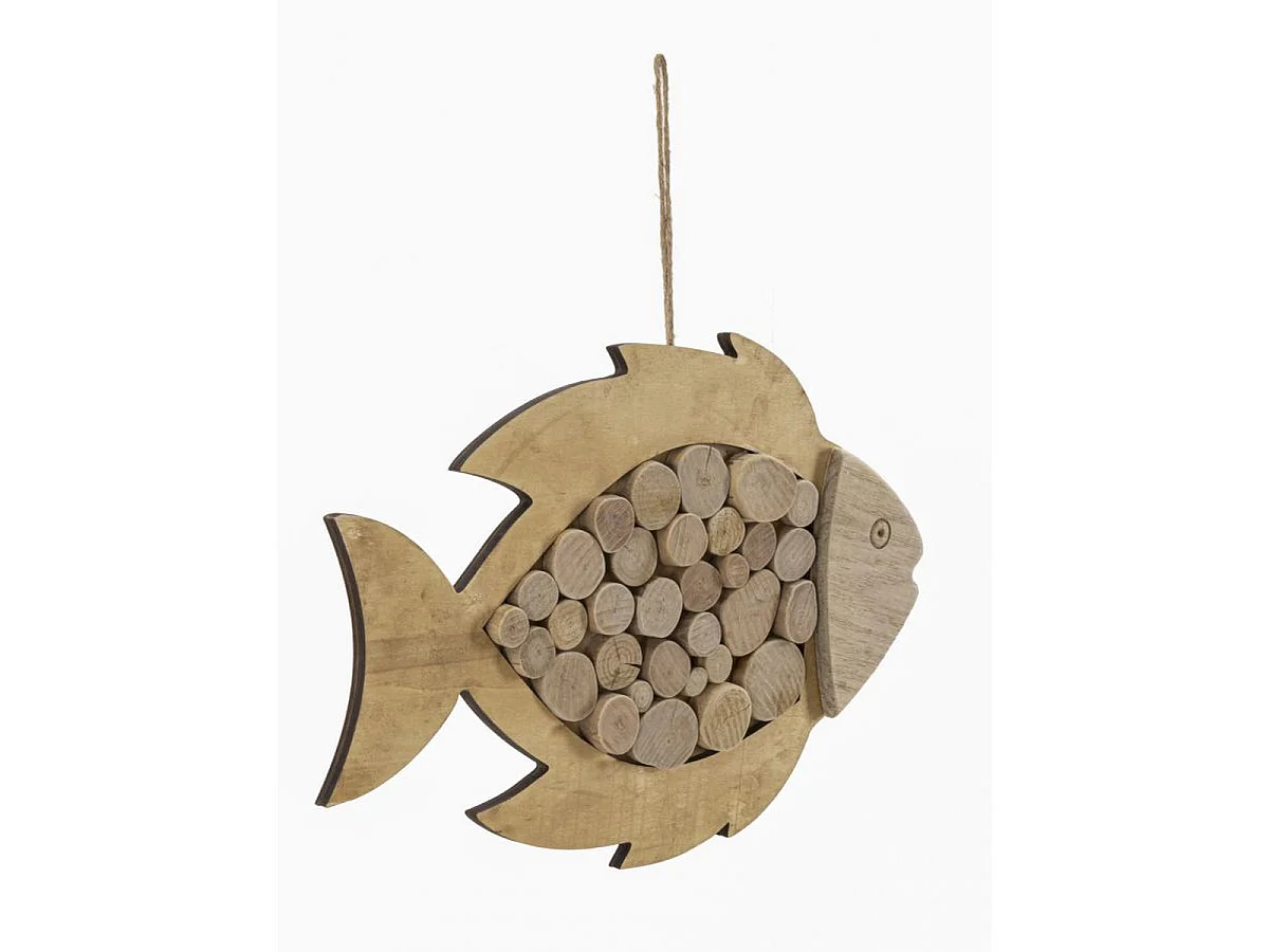 Poisson mural Nature en bois de pin avec disques de bois
