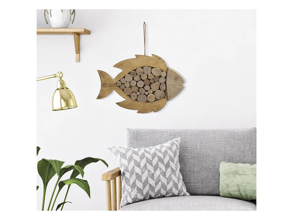 Poisson mural Nature en bois de pin avec disques de bois