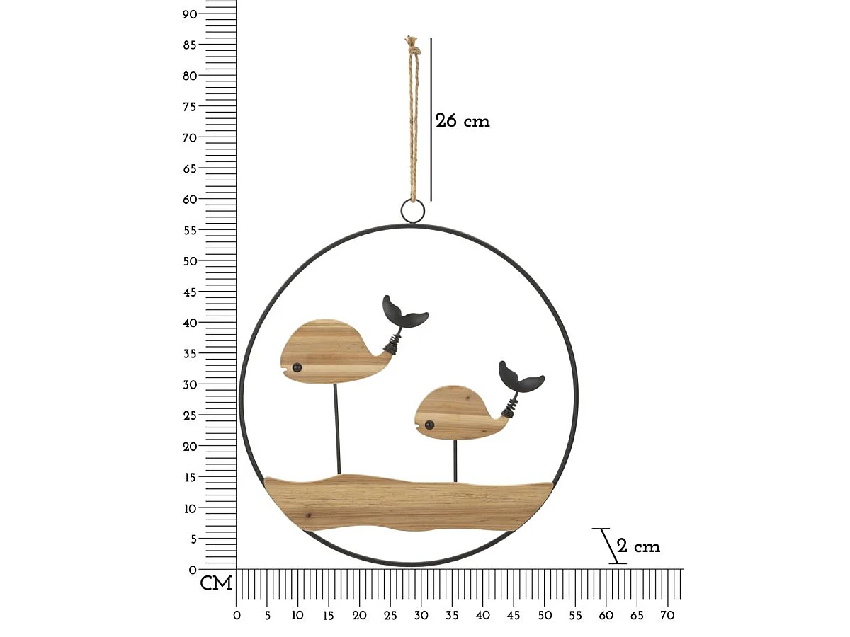Panneau mural Balene en fer et bois de sapin avec cercle
