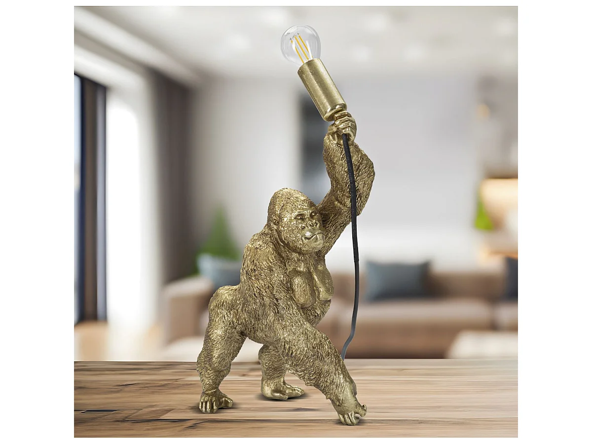 Lampe de table Gorilla en résine dorée Glam 22,5x16x40 cm