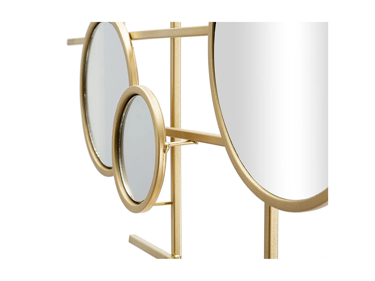 Miroir mural Gloxy horizontal en fer doré avec miroirs multiples