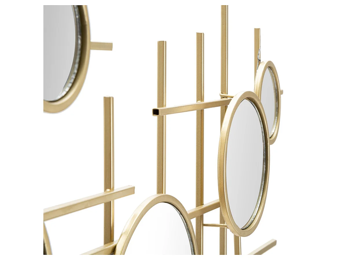 Miroir mural Gloxy horizontal en fer doré avec miroirs multiples