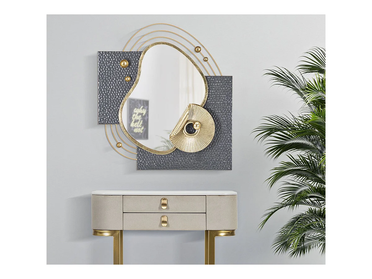 Miroir mural Art avec cadre sculptural en fer multicolore