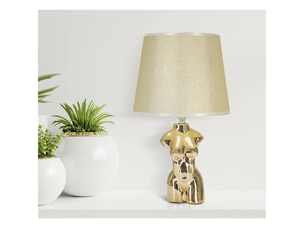 Nachtlamp Glam Woman van verguld keramiek met vrouwelijke torsvoet