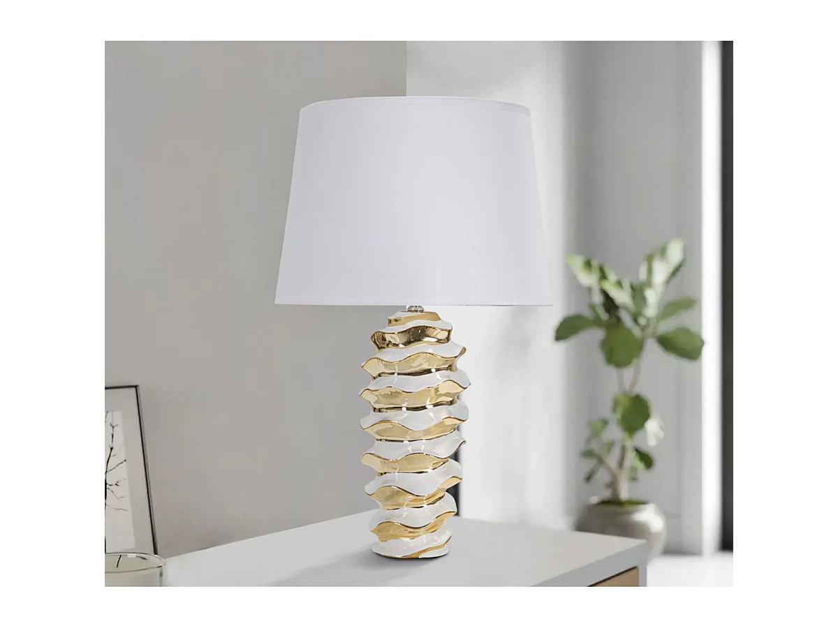 Lampe de table Glam Space en céramique blanche et or avec abat-jour