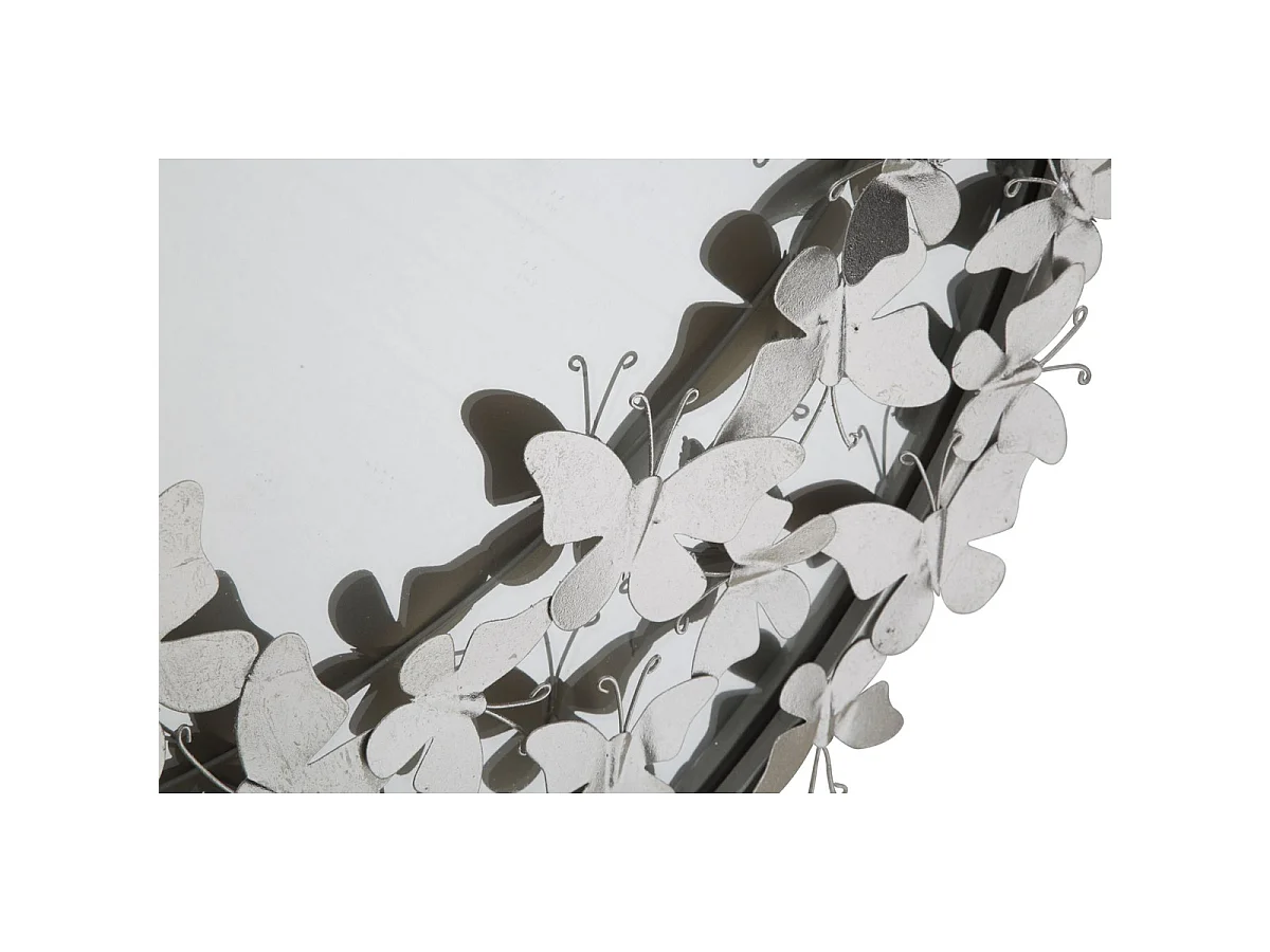 Miroir mural Farfalle Round en fer argenté avec décor papillons