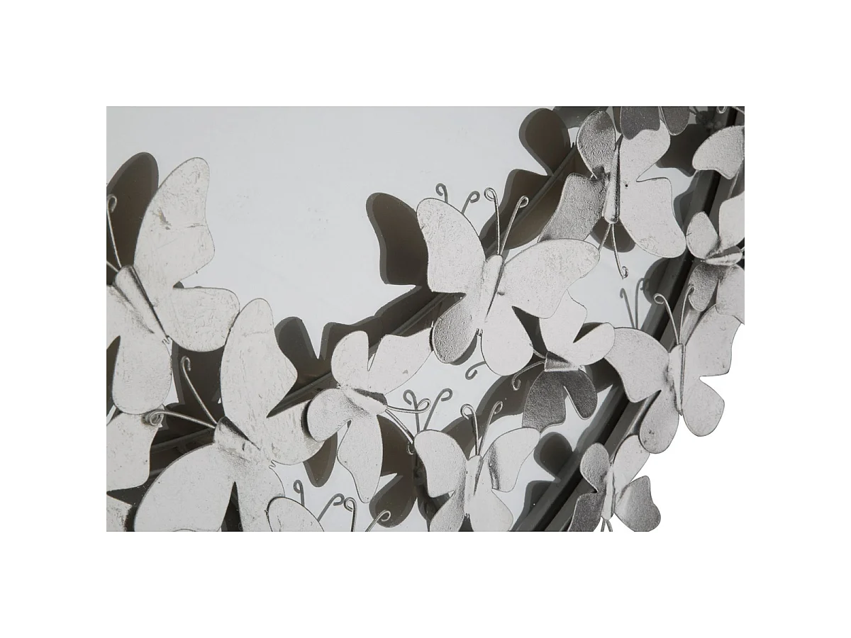 Miroir mural Farfalle Round en fer argenté avec décor papillons