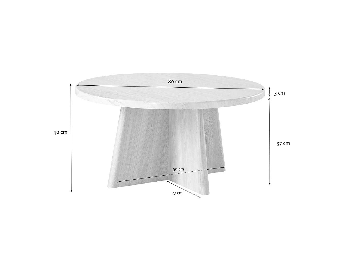 Tavolino basso rotondo con piano in decoro travertino e gambe in finitura rovere D80 cm - AGATE