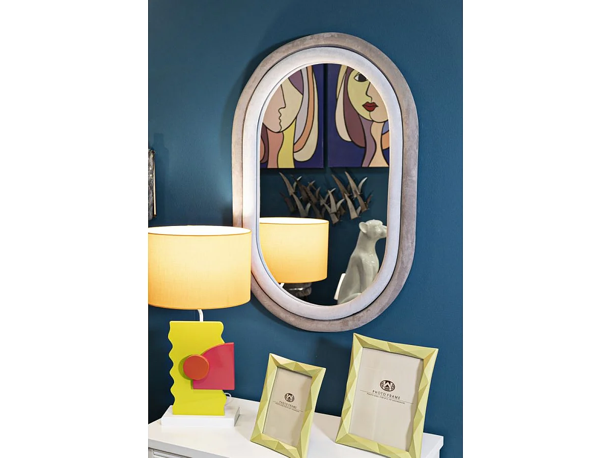 Miroir mural ovale Antony en velours gris 67x86 cm