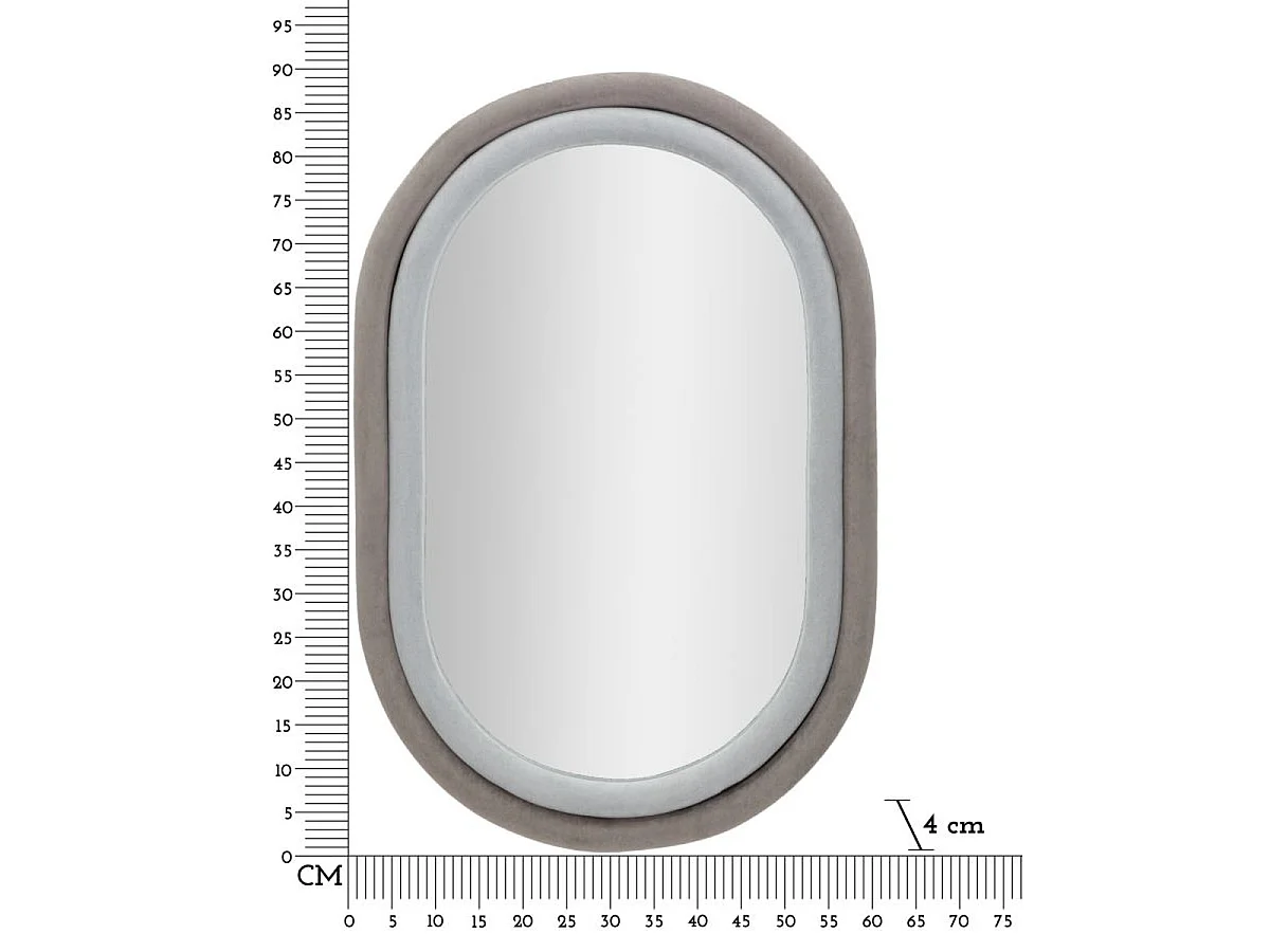 Miroir mural ovale Antony en velours gris 67x86 cm