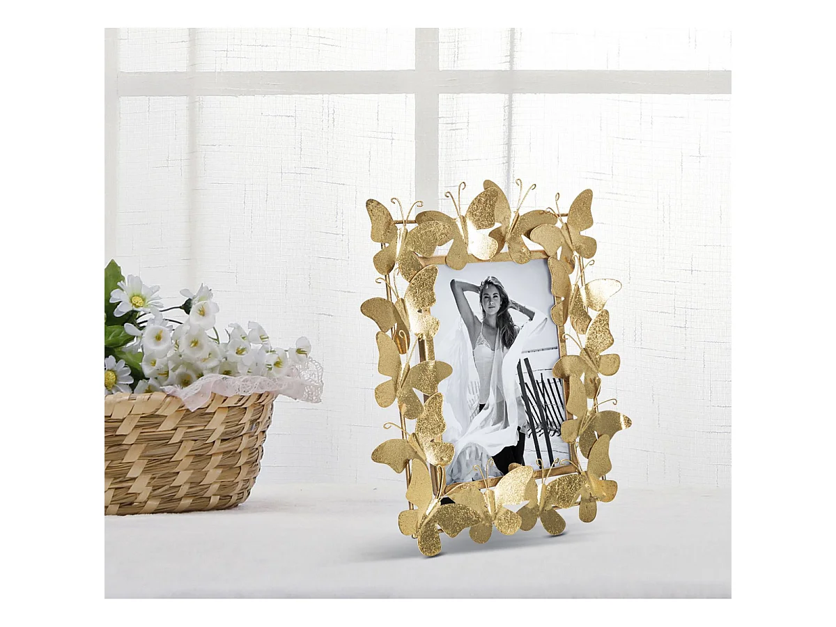 Porta-retratos Butterfly Glam em ferro dourado com borboletas 15x20