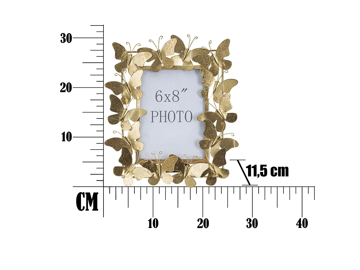 Porta-retratos Butterfly Glam em ferro dourado com borboletas 15x20
