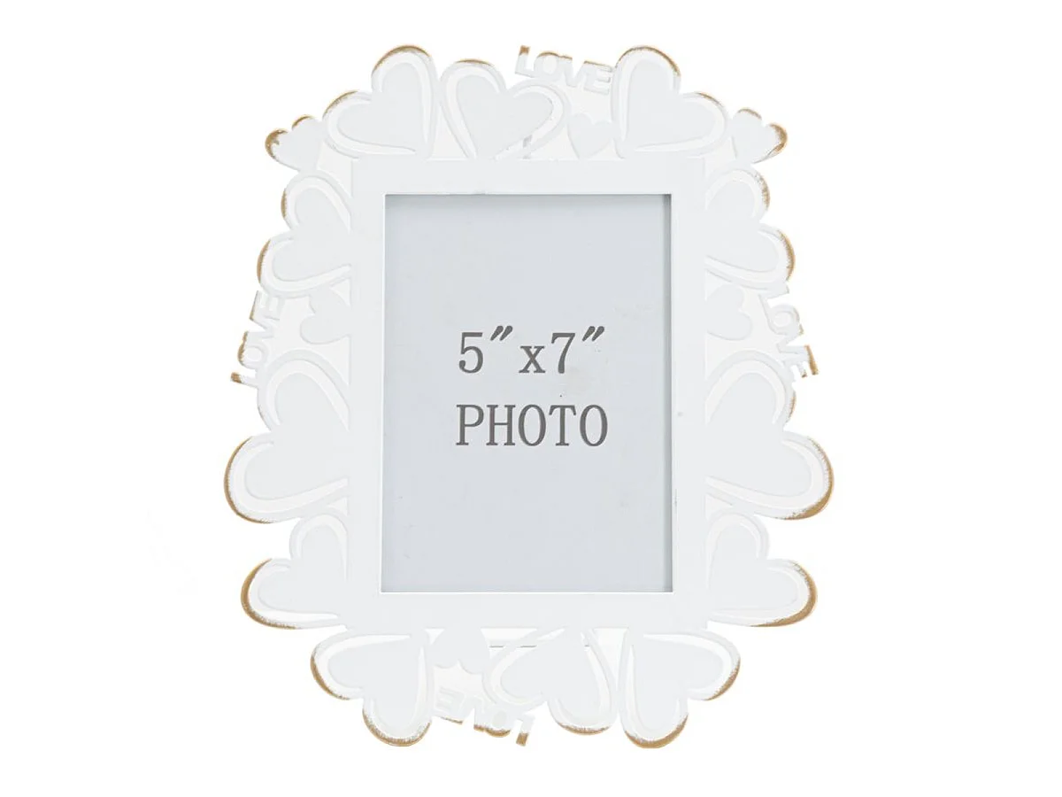 Porta-retratos Heart corações e letras Love branco e ouro 12,5x17,5