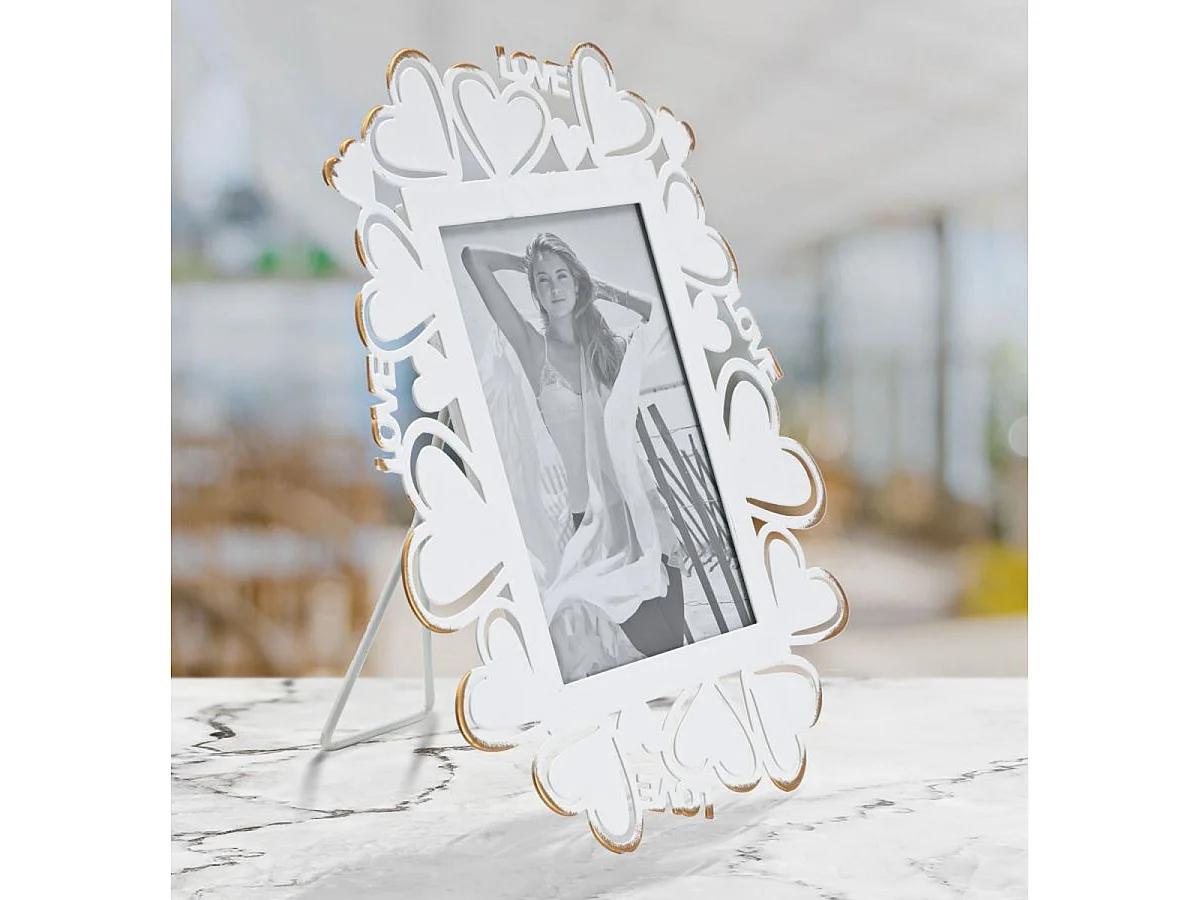 Porta-retratos Heart corações e letras Love branco e ouro 12,5x17,5