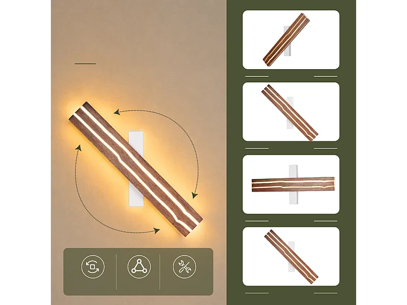 NETTLIFE LED-Wandleuchte Holz 100cm Innenbereich modern 3000K 16W indirekt für Wohnzimmer/Schlafzimmer.
