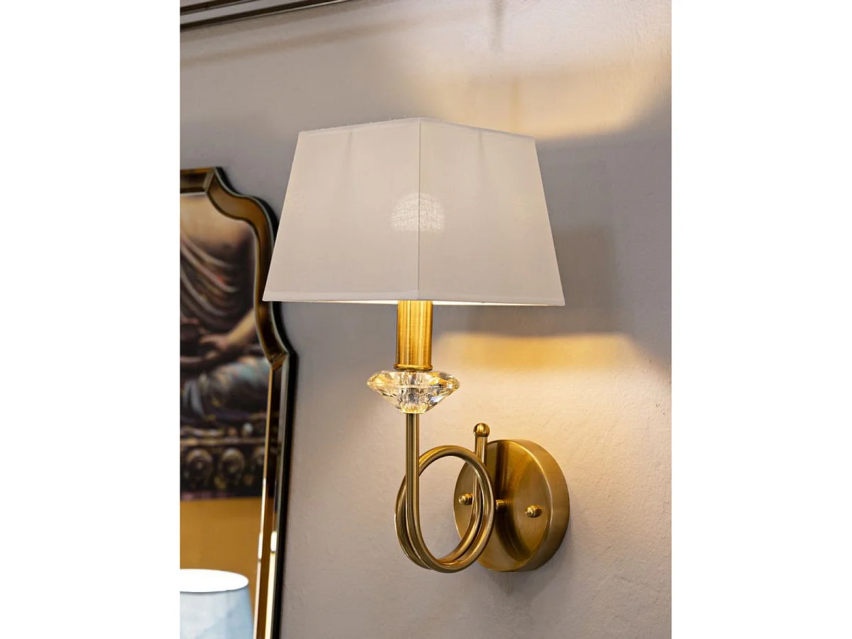 Salisburg wandlamp in ijzer, glas en stof, goud en wit