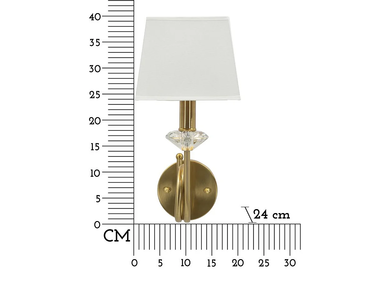 Salisburg wandlamp in ijzer, glas en stof, goud en wit