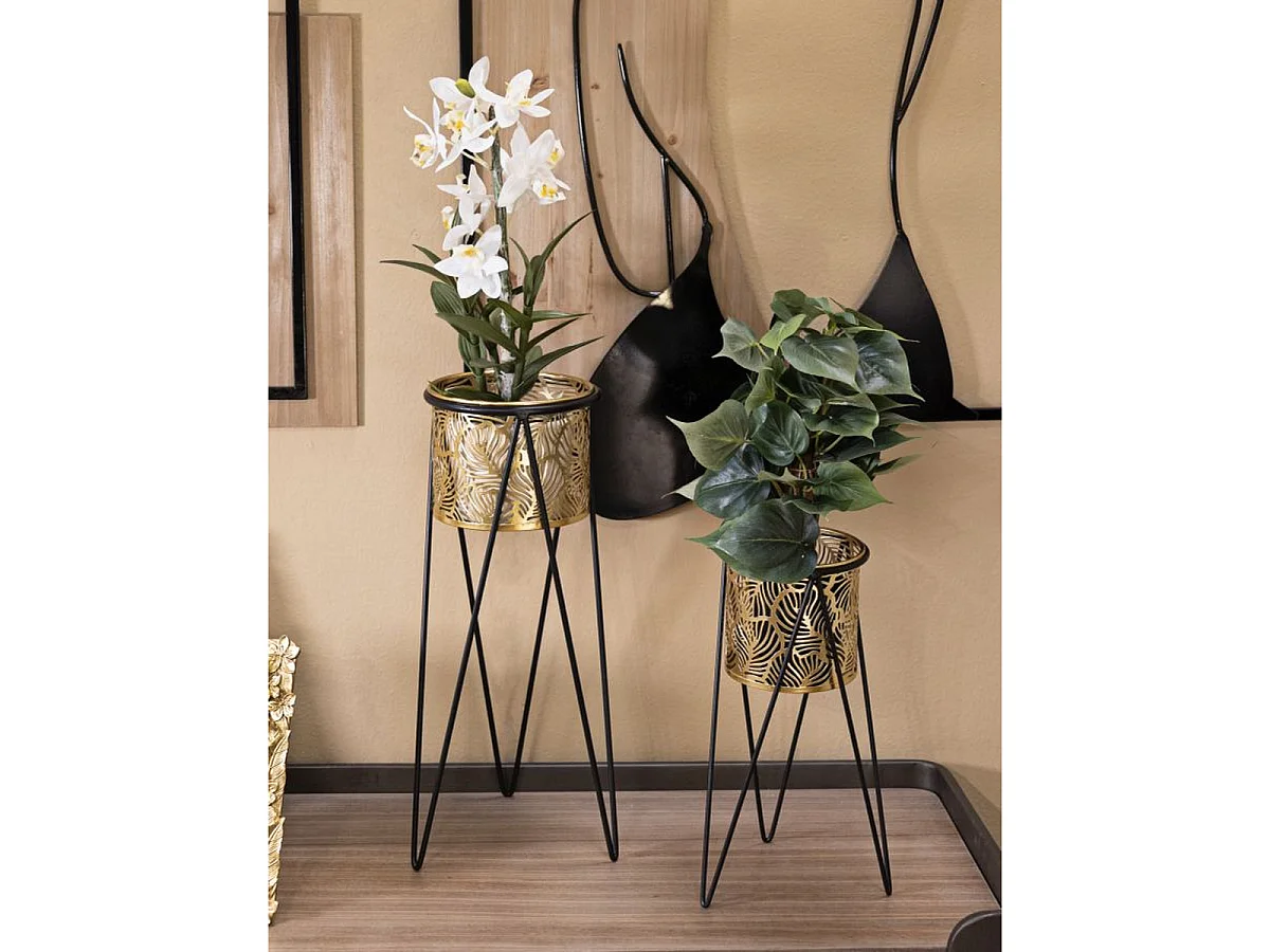 Bouts de canapé Leavy en fer, MDF et miroir doré — lot de 2, Ø 38x55 et Ø 33x50 cm