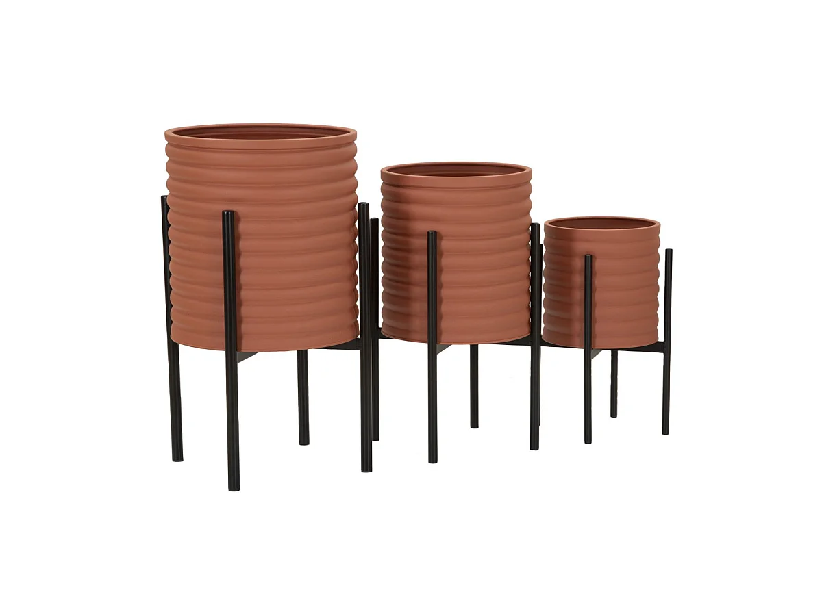 Trio de jardinières Milly en fer et terre cuite, 3 tailles
