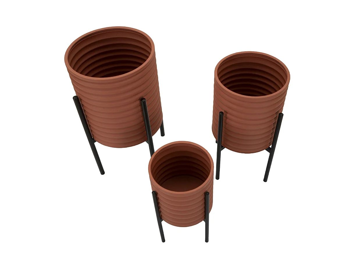 Trio de jardinières Milly en fer et terre cuite, 3 tailles