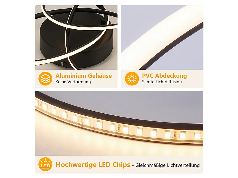 NETTLIFE LED Plafondlamp 30W Zwart, modern design, dimmer 3000-6000K, afstandsbediening, ideaal voor woonkamer, keuken, kantoor, gang.
