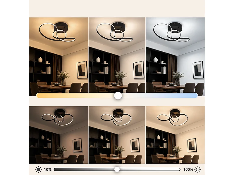 NETTLIFE LED Plafondlamp 24W Zwart, modern design, dimmer, afstandsbediening, ideaal voor woonkamer, slaapkamer, keuken, kantoor, gang.
