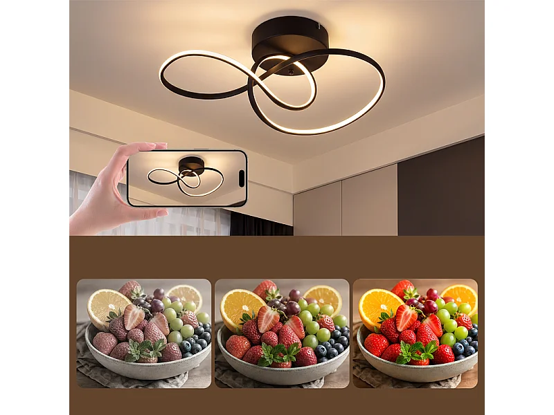 NETTLIFE LED Plafondlamp 24W Zwart, modern design, dimmer, afstandsbediening, ideaal voor woonkamer, slaapkamer, keuken, kantoor, gang.