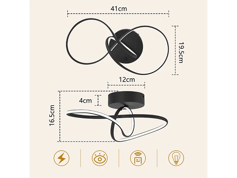 NETTLIFE LED Plafondlamp 24W Zwart, modern design, dimmer, afstandsbediening, ideaal voor woonkamer, slaapkamer, keuken, kantoor, gang.