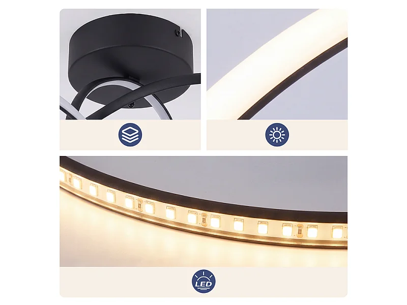 NETTLIFE LED Plafondlamp 24W Zwart, modern design, dimmer, afstandsbediening, ideaal voor woonkamer, slaapkamer, keuken, kantoor, gang.
