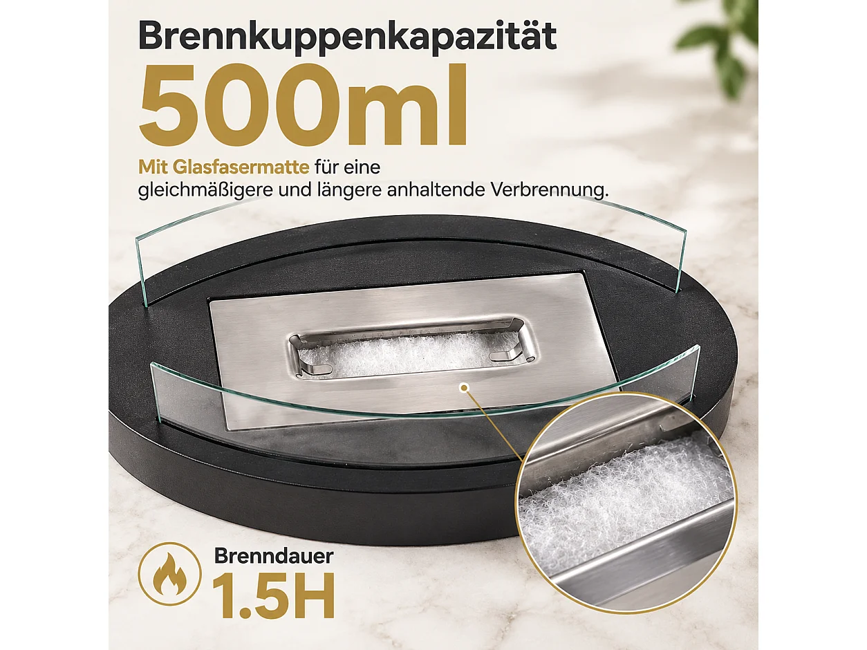NETTLIFE Cheminée bioéthanol table ovale acier noir 500 ml sans conduit