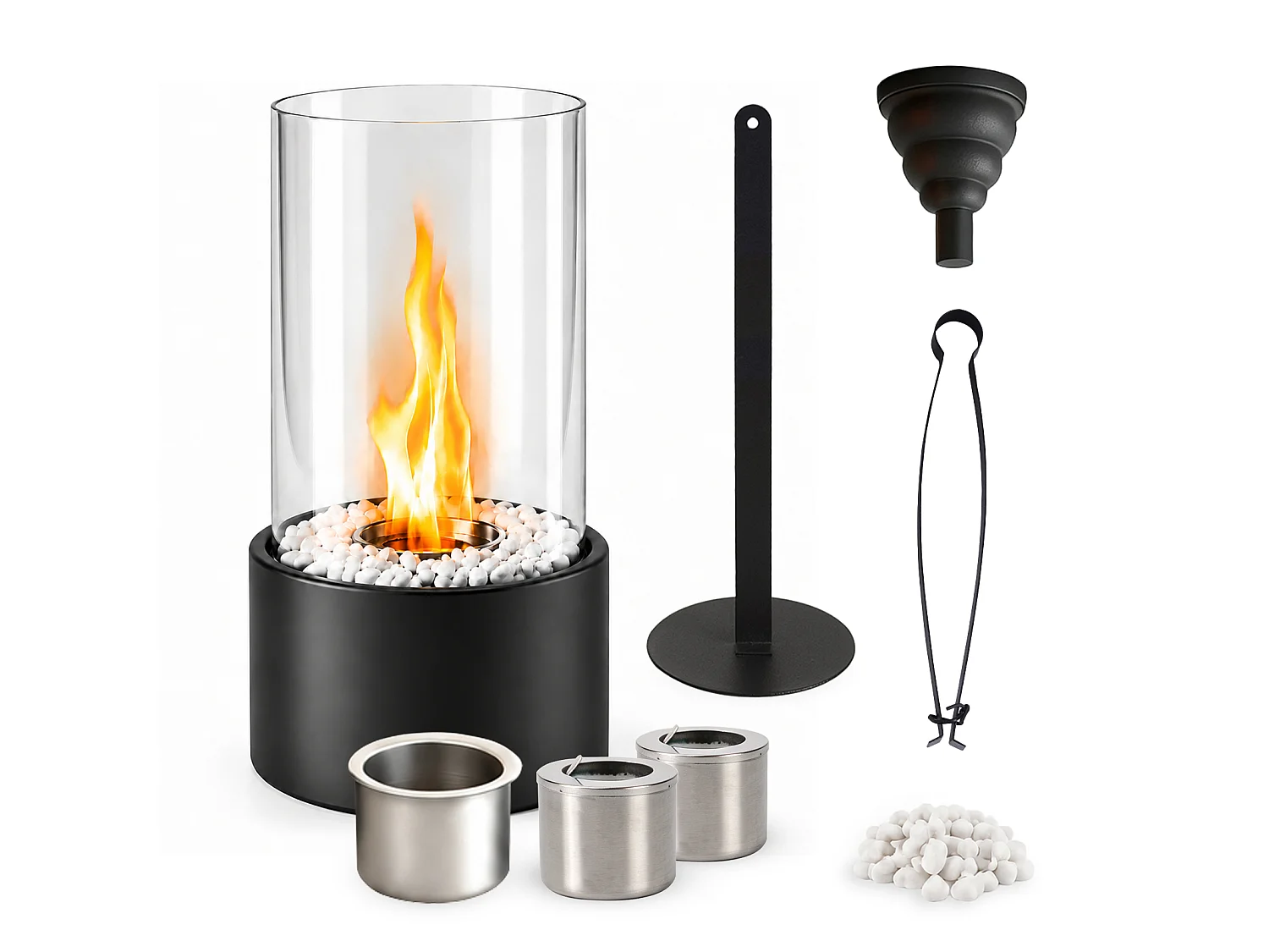 NETTLIFE Cheminée bioéthanol table 16x26,9cm acier noir, brûleur 110ml, sans conduit, int/ext