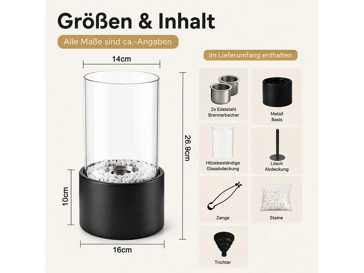 NETTLIFE Cheminée bioéthanol table 16x26,9cm acier noir, brûleur 110ml, sans conduit, int/ext