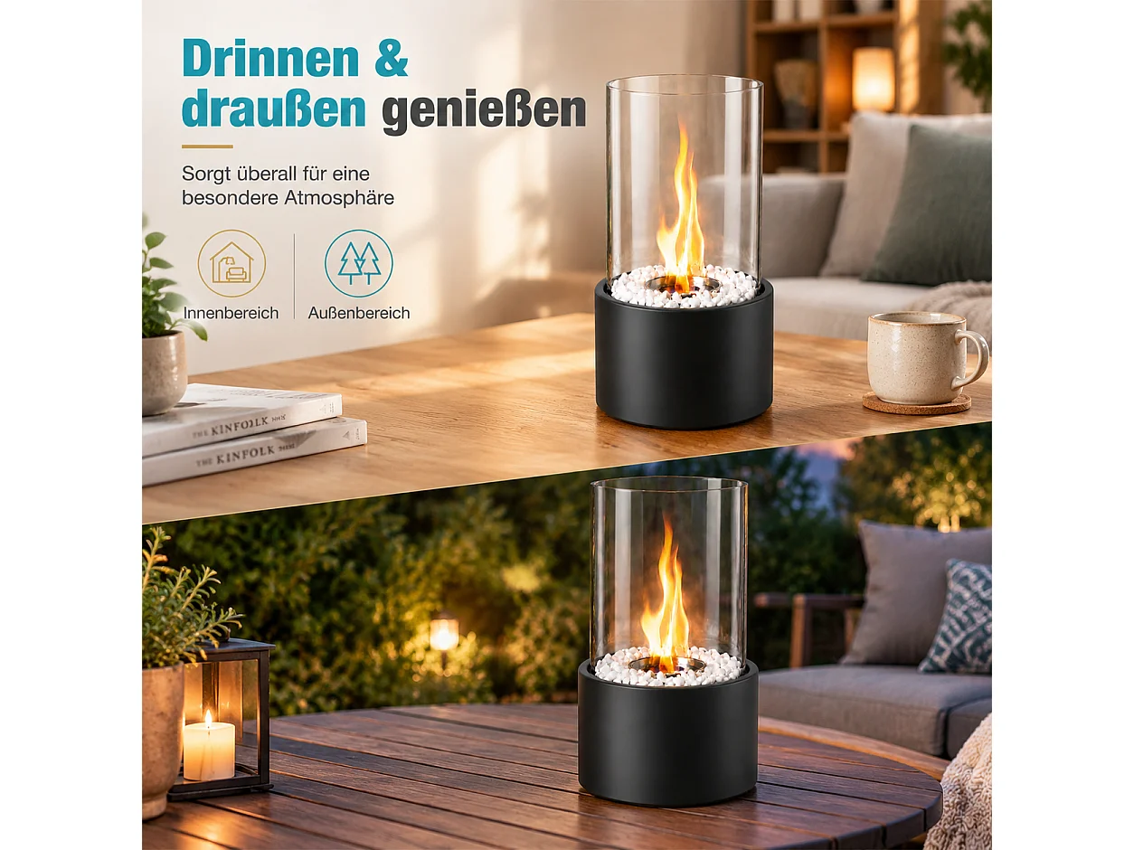 NETTLIFE Cheminée bioéthanol table 16x26,9cm acier noir, brûleur 110ml, sans conduit, int/ext