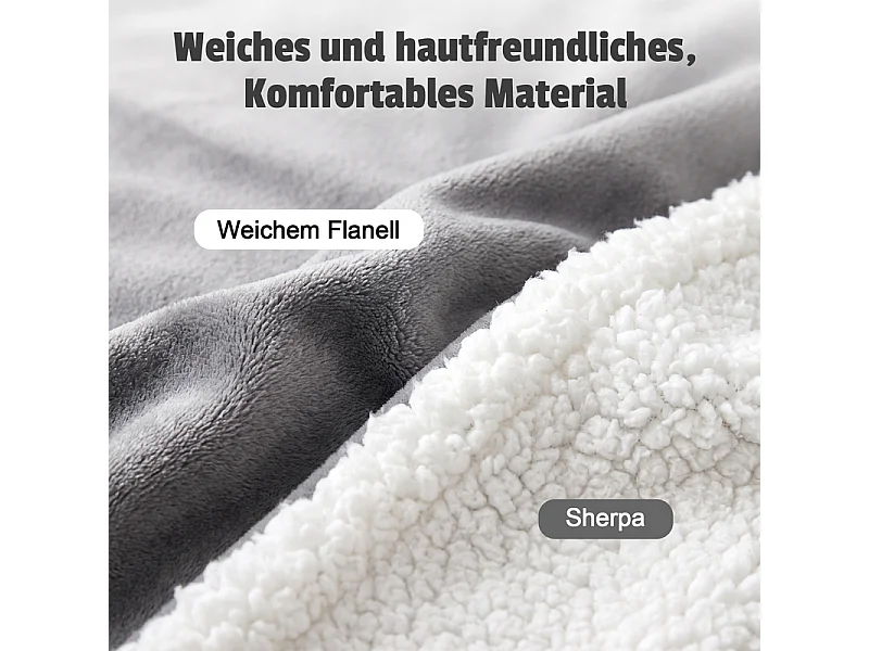 NETTLIFE Koc Elektryczny 180x130cm Ciemnoszary, 6 Poziomów, Timer 2-10H, Flanela i Sherpa, Pranie