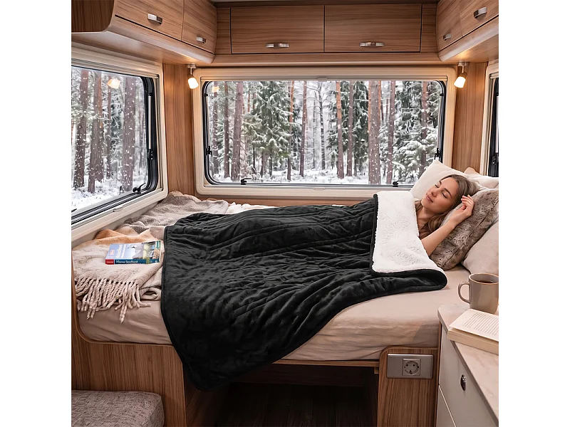 NETTLIFE Couverture Chauffante 200x180cm Noir, 6 Niveaux, Minuterie 2-10H, Flanelle & Sherpa, Lavable