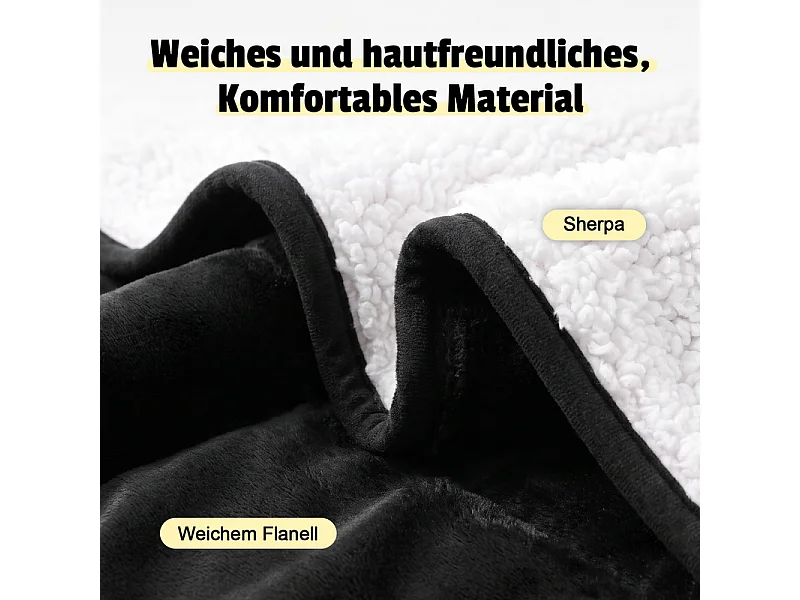 NETTLIFE Couverture Chauffante 200x180cm Noir, 6 Niveaux, Minuterie 2-10H, Flanelle & Sherpa, Lavable