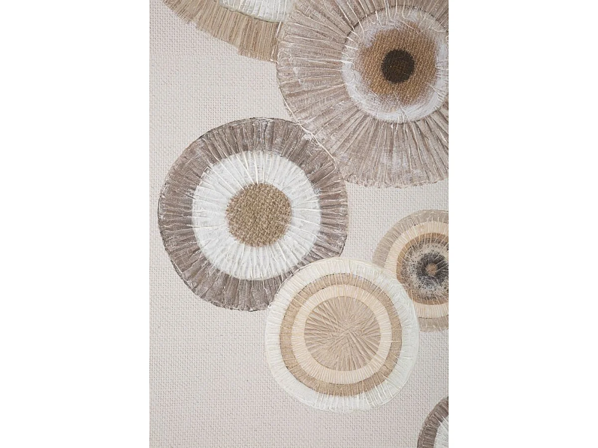 Doekschilderij Circly met inzetstukken A texturele cirkels bruin en crème 50x100 cm